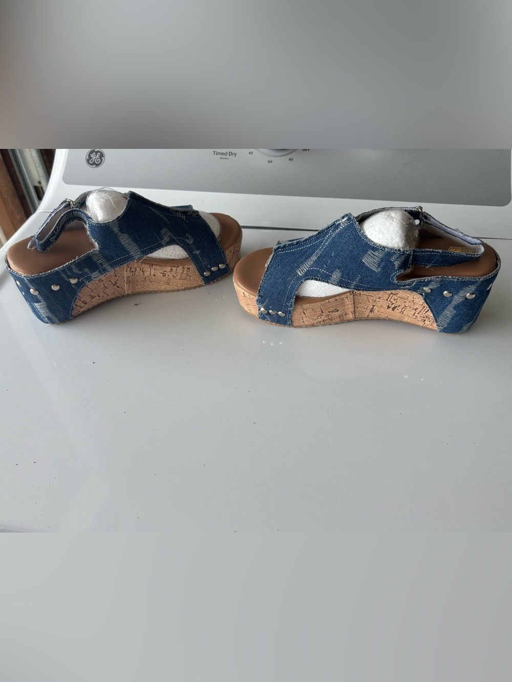 Denim Cork Platform Wedge Sandals - Blue Denim